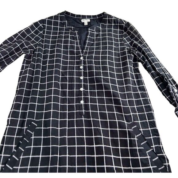 Soft Joie Iselyn Black Plaid Shirt Dress Sz XS Long Roll Tab Sleeves Above Knee - Picture 9 of 11